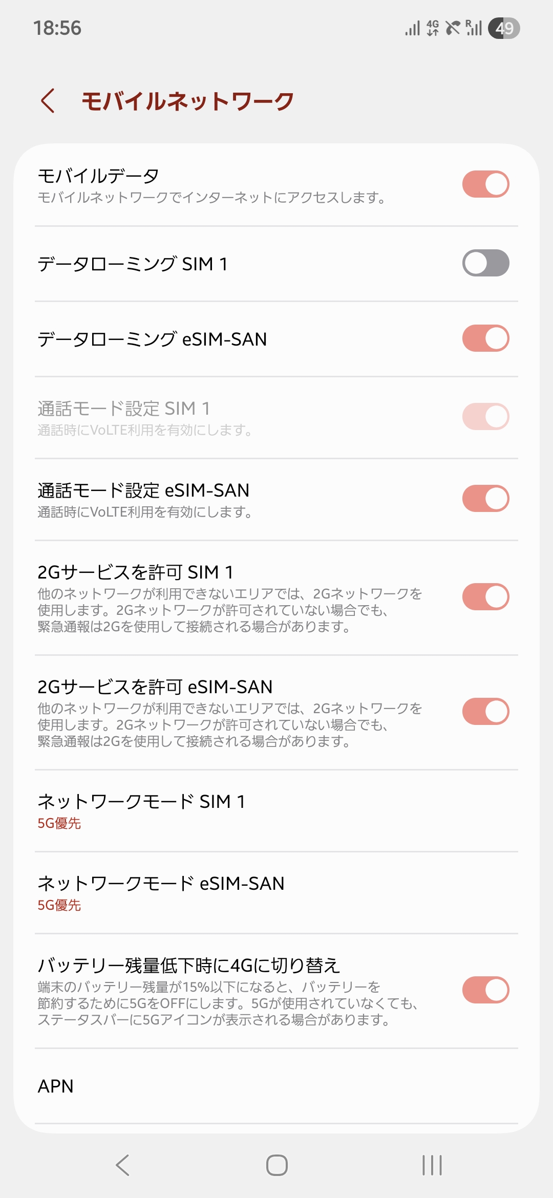 データローミング設定